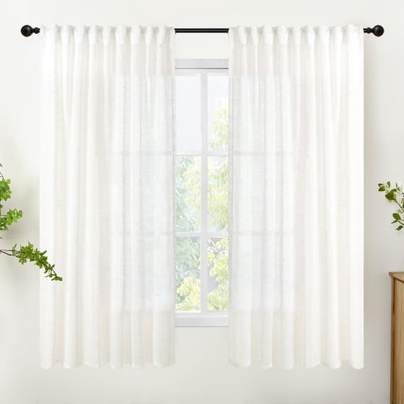 Small Linen Cafe Curtains 36 Inch Length Natural Semi Sheer Rod Pocket ...