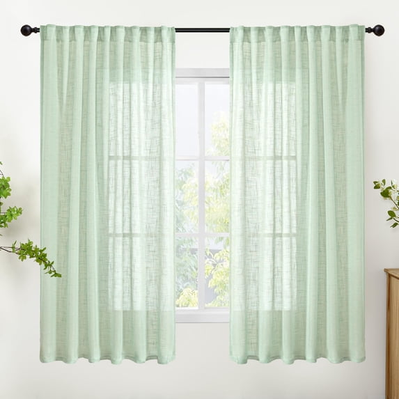 Small Linen Cafe Curtains 36 Inch Length Natural Semi Sheer Rod Pocket ...