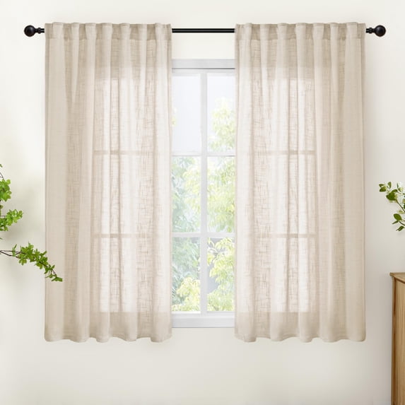 Small Linen Cafe Curtains 36 Inch Length Natural Semi Sheer Rod Pocket ...