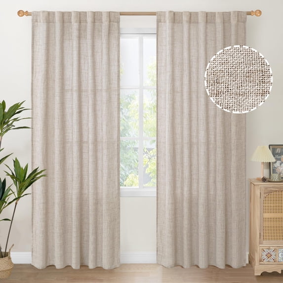 Small Linen Cafe Curtains 36 Inch Length Natural Semi Sheer Rod Pocket ...