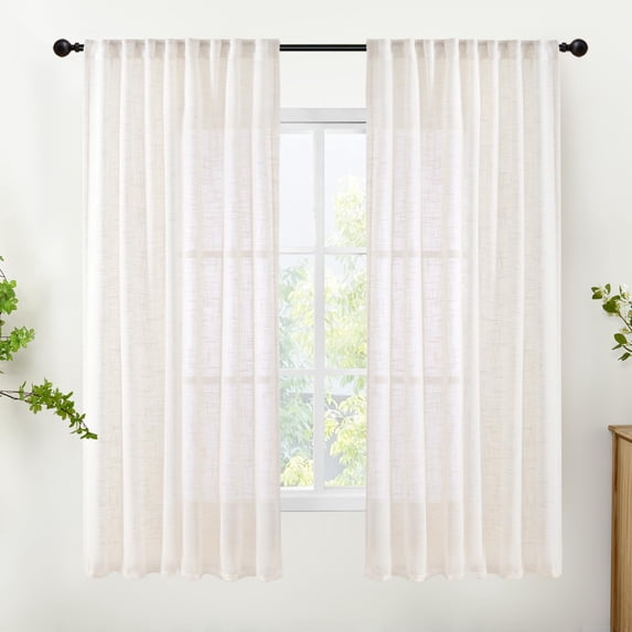 Small Linen Cafe Curtains 36 Inch Length Natural Semi Sheer Rod Pocket ...
