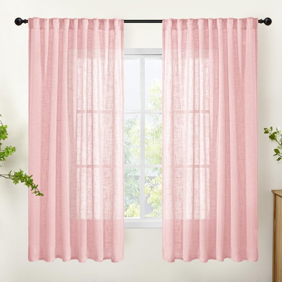 Small Linen Cafe Curtains 36 Inch Length Natural Semi Sheer Rod Pocket ...