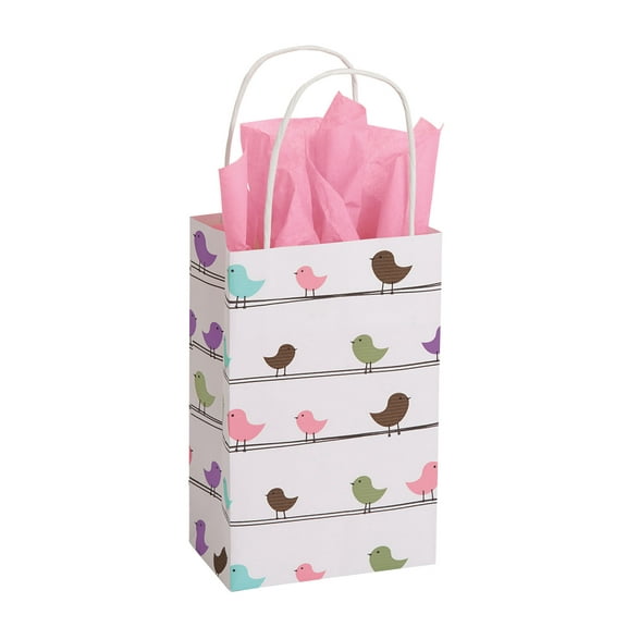 Small Little Birdies Paper Shopping Bags - 5 L x 3 D x 8 H - Case of 100- Paper Bags with Handles - Bags for Retail - Multi-Purpose Paper Shopping Bags in Bulk - Durable and Eco-Friendly