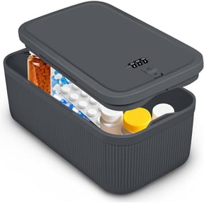 Small Lock Box,Lockable Storage Box with Combination Code for Medication Safe, Medicine Lock Box for Pills/First Aid Kits/Food/Snack Phone Jail,Locked Container for Home/Fridge/Office/School(Grey)