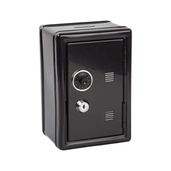 Small Lock Box with Key, Money Box for Cash Saving, Combination Safe, Kids Saving, desktop Storage, Solid Black, 8X5 in, 1 Pc