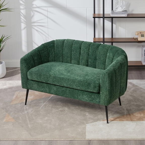 Small Loveseat, 50.2" Wide Upholstered Chenille Accent Couch, Modern Glam Tufted 2-Seater Sofa for Small Spaces, Studio Apartment, Dorm, Office, Living Room, Bedroom, with Metal Legs, Green