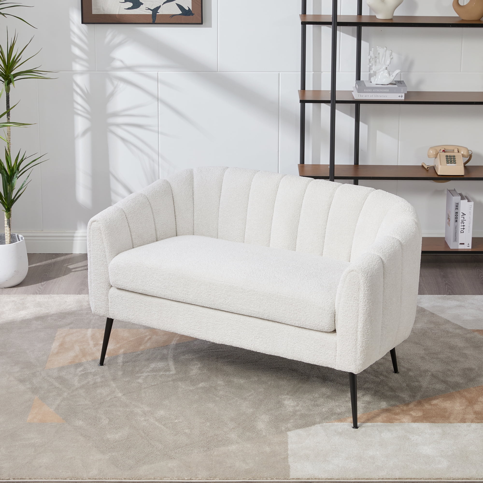 Small Loveseat, 50.2" Wide Upholstered Chenille Accent Couch, Modern Glam Tufted 2-Seater Sofa for Small Spaces, Studio Apartment, Dorm, Office, Living Room, Bedroom, with Metal Legs, Ivory