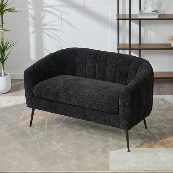 Small Loveseat, 50.2" Wide Upholstered Chenille Accent Couch, Modern Glam Tufted 2-Seater Sofa for Small Spaces, Studio Apartment, Dorm, Office, Living Room, Bedroom, with Metal Legs, Black