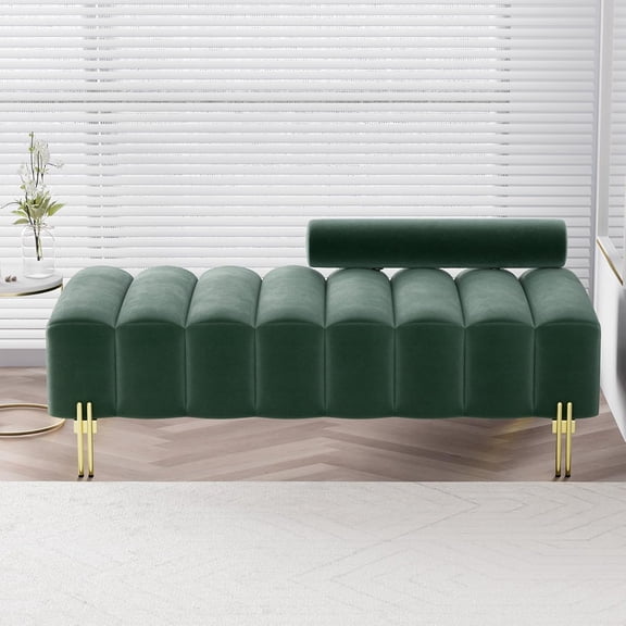 Small Loveseat Sofa Couch, 52.2" Modern Velvet Mini Couch for Bedroom with Golden Legs, Upholstered Settee Bench with Adjustable Back for Living Room Office Compact Space, Emerald Green