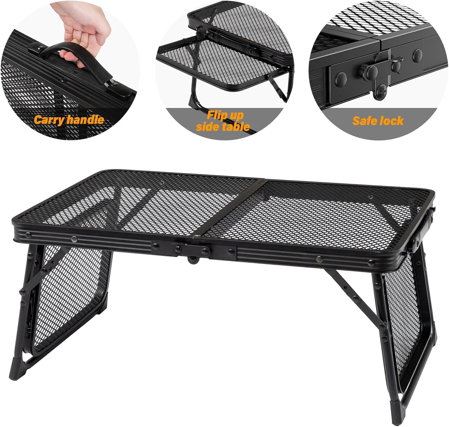 Small Low Camping Table with Wing Panels, Low Folding Picnic Table