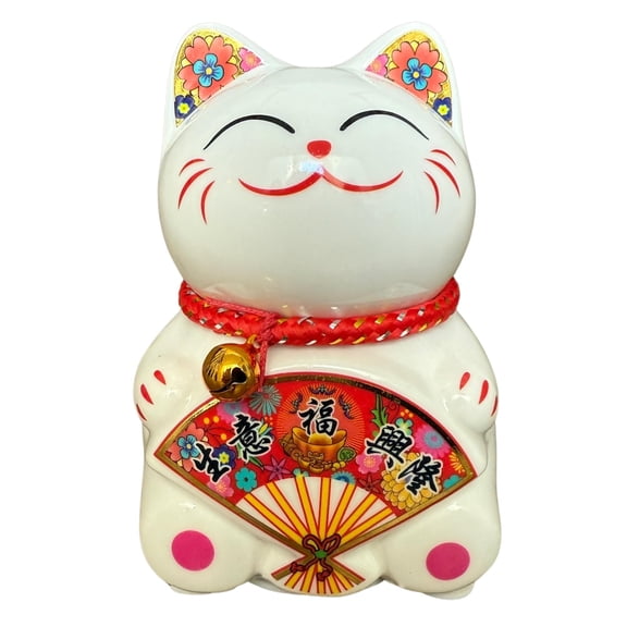 Small Lucky Cat Coin Bank - Feng Shui Maneki Neko Ceramic Piggy Bank for Good Luck & Prosperity, Feng Shui Ornament Money Fortune Cat Gift Decorations for Home, Office, Store - 4.75" Height Fan 4