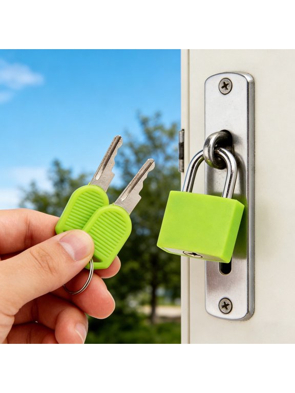 Small Luggage Lock with Keys, 42mm Plastic Padlock for Suitcase and Locker, Colorful Travel Lock for Backpack and Gym, Green Color, 1 Lock with 2 Keys