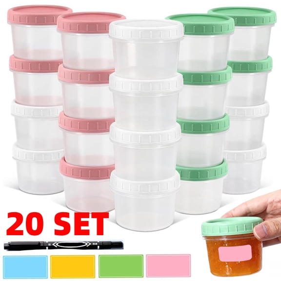 Small Lunch Containers [20 Set] 4 Oz with Lids, Label Sticker, Marker Pen | Snack for Condiment Puree, Snacks, and More Reusable