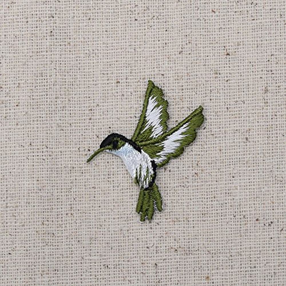 Small MINI - Hummingbird - Light Blue Throat - Flying Left - Iron on Embroidered Applique Patch