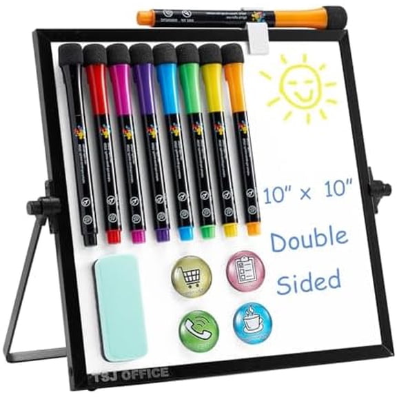 Small Magnetic Desktop White Board – Portable Mini Easel Dry Erase Whiteboard for Students Double Side to Do List Dry Erase Board with Stand for Office, School, Home 10 x 10 inches