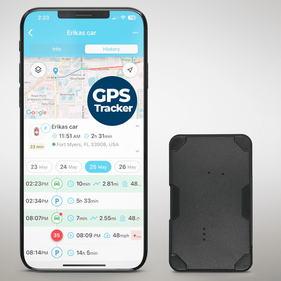 Small Magnetic GPS Tracker for Vehicles - Hidden Real Time Car Tracking Device, 4 - 6 Weeks Battery Life, Splash-Proof, Portable GPS Trackers for Kids & Seniors
