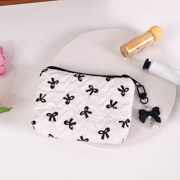 Small Makeup Bag,Bow Pattern Makeup Pouch Cute Cosmetic Pouch for Women,Portable Exquisite Bag with Zipper,Travel Mini Makeup Bag for Lipstick Keys Bank Cards