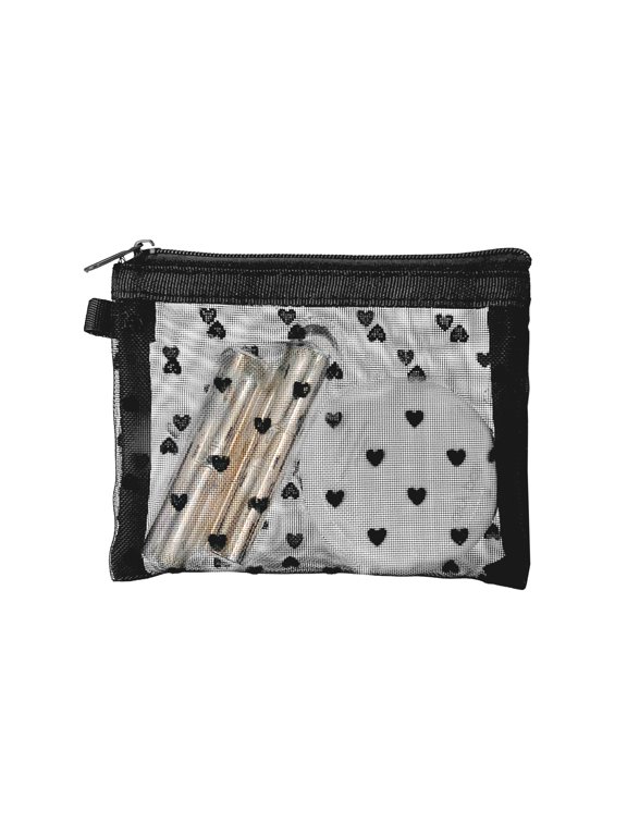 Small Makeup Bag, Mesh Makeup Pouch with Zipper for Toiletry Bag Organizer, Mini Cosmetic Bag, 5.1" x 3.9", Black