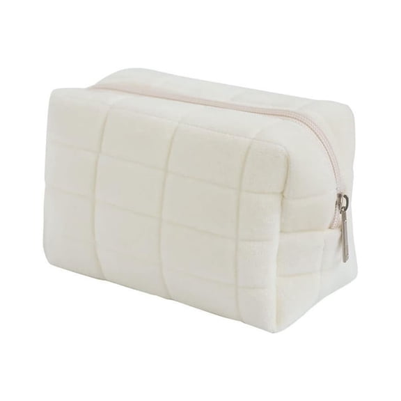 Plush Makeup Bag, Soft Zipper Pouch for Cosmetics, Pens and Small Accessories, Travel Organizer, White