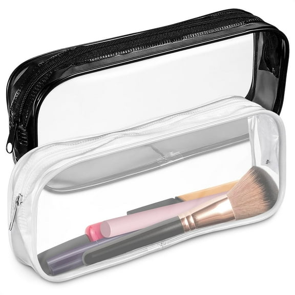 Small Makeup Bag for Purse – 2 Pcs Clear Zipper Pouches, Soft, Elastic, Waterproof Plastic Small Cosmetic Bag for Purse, Space-Efficient, Stylish Design