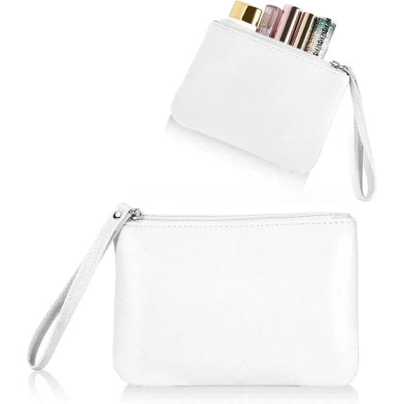 Small Makeup Bag for Purse Mini Pouch Zipper Little Wristlet, Make Up Organizer Lipstick Feminine Product Change Holder for Women, 4.5 x 6.5 Clutch Stadium Approved, 1 White