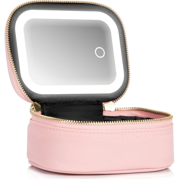 Small Makeup Bag Travel Train Case with Mirror and Light Mini Travel Makeup Train Case Cosmetic Organizer 3 Adjustable Brightness Toiletry Bag Portable Artist Storage