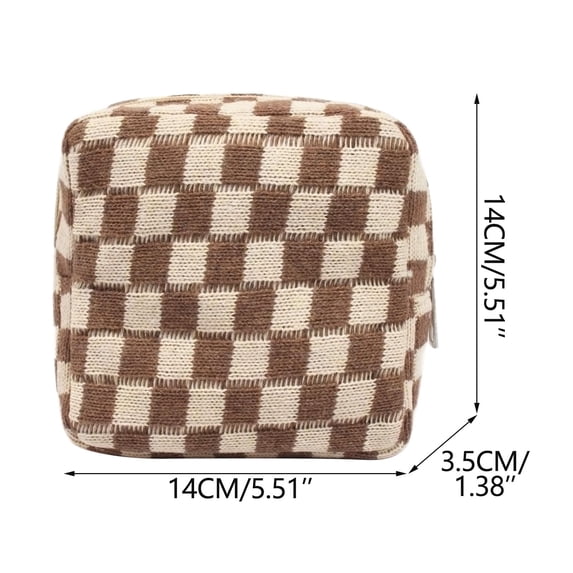Small Makeup Bag for Purse Knit Checkerboard Coin Purse, Large Capacity Portable Organizer, Small Cosmetic Bag for Purse