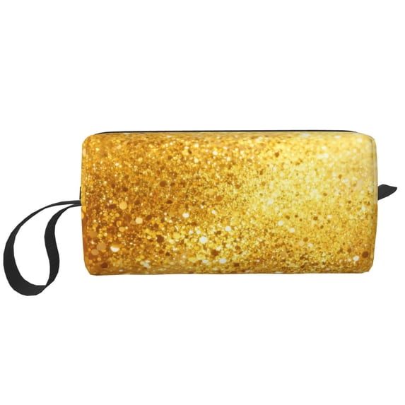 Small Makeup Brush Cosmetic Bag Gold Pattern Travel Water-Resistant Make Up Toiletry Organizer Case Pouch