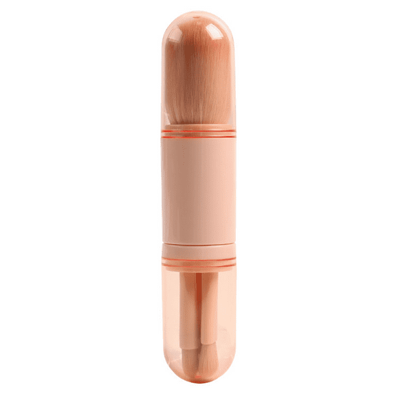 Small Makeup Brush Set Pink - 4 in 1 Portable Travel Lip Brush, Highlight Brush, Eyeshadow Brush, Foundation Blending Powder Brush Retractable