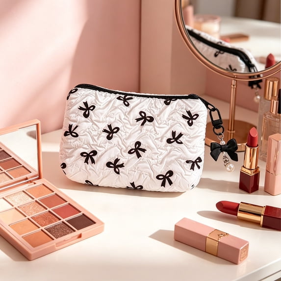 Small Makeup Pouch with Zipper, Cosmetic Organizer Bag for Travel Home Office, Portable Storage Pouch for Lipstick Jewelry Toiletries Accessories Coins and Electronic Essentials
