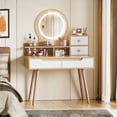 thumbnail image 1 of Small Makeup Vanity Desk with 3 Adjustable Lighted Mirror, 31.5 Inch Makeup Vanity Table with 2 Drawers and 3 Open Shelves, for Small Space, Bedroom, Apartment, White Oak, 1 of 9