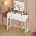 thumbnail image 1 of Small Makeup Vanity Desk with 3 Fabric Drawers, Vanity Table ; W with Mirror and Lights and Height-Adjustable Stand, Vanity for Girls Gifts, Bedroom and Small Spaces, White, 1 of 9