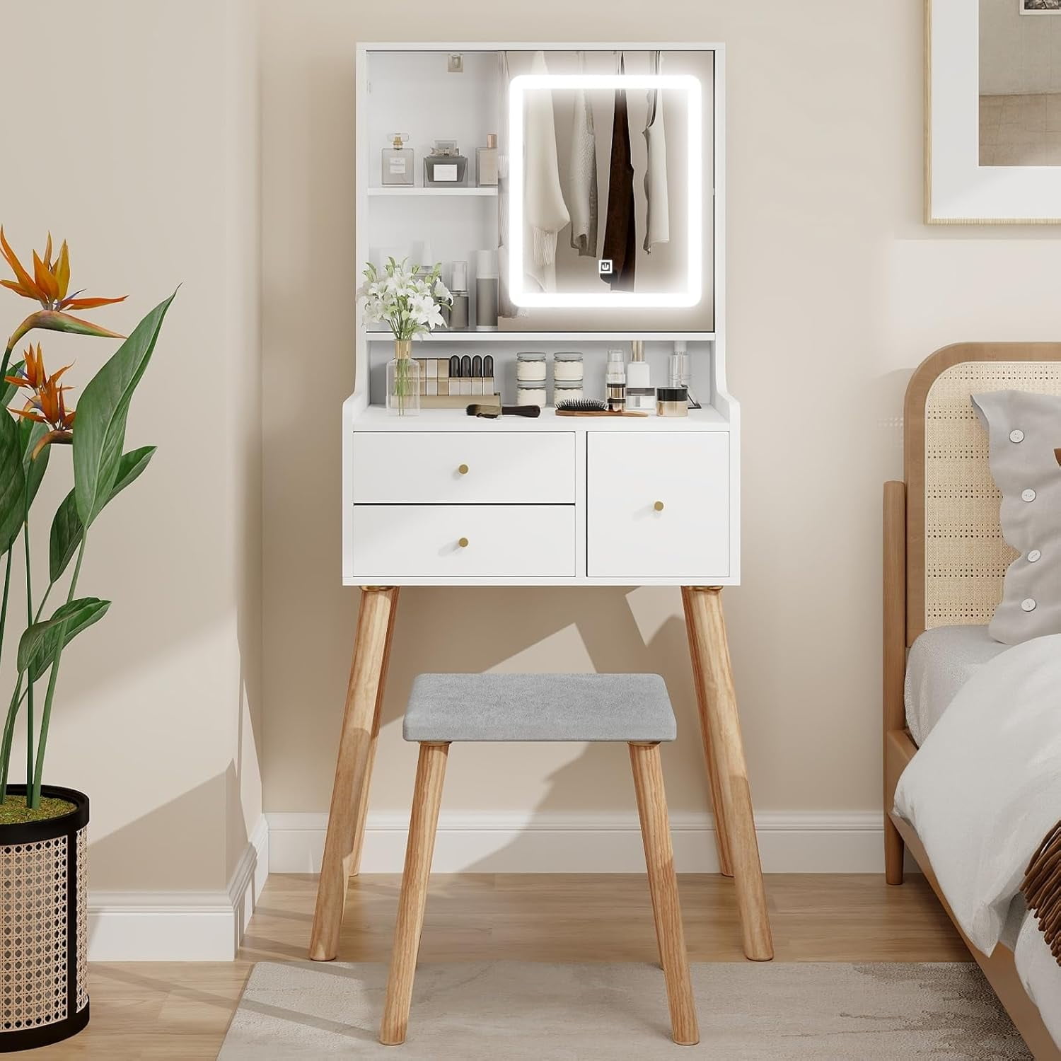 Small Makeup Vanity Vanity Desk with Lights Compact Vanity Desk with