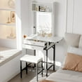 thumbnail image 1 of Small Makeup Vanity Desk with Mirror and Lights,Vanity Table Set with Storage Drawer,Hair Dryer Holder,Fold-Up Panel,Stool and Shelves,Compact Makeup Dressing Table for Bedroom Apartments, 1 of 8