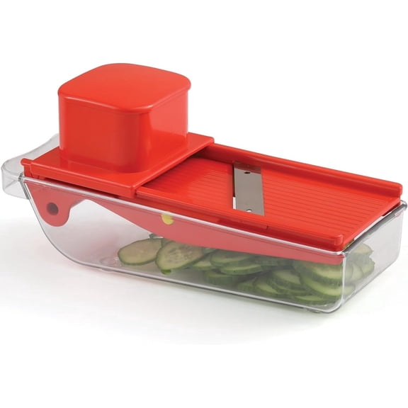 SIGNORAWARE Small Mandoline Slicer – Adjustable Vegetable Cutter with Container Red