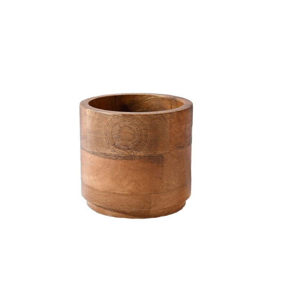 Small Mango Wood Cachepot for Flowers & Plants, 4.75" Diameter & 4.5" Tall