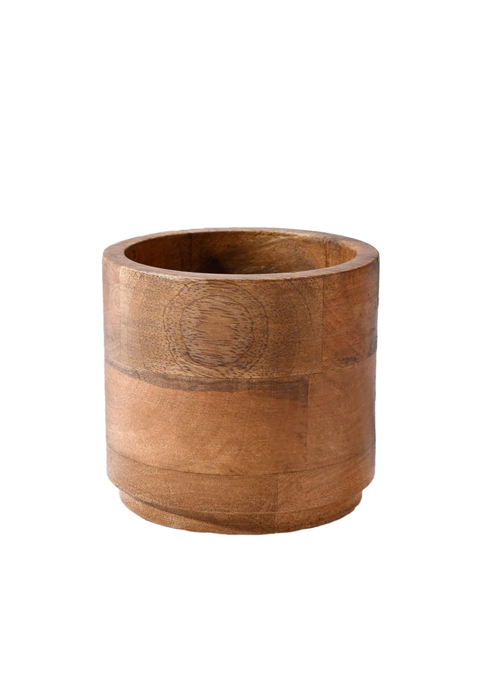 Small Brown Mango Wood Cylinder Cachepot for Indoor Plants