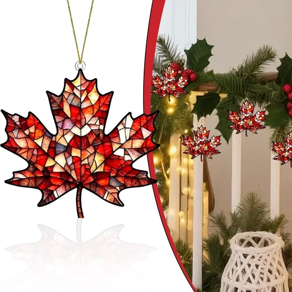 Small Maple Leaf Acrylic Sun Catcher 8cm, Painted Glass Fall Hanging Decor for Window Balcony, Autumn Pendant for Thanksgiving Courtyard Wall Home Decor