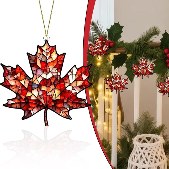 Small Maple Leaf Acrylic Sun Catcher 8cm, Painted Glass Fall Hanging Decor for Window Balcony, Autumn Pendant for Thanksgiving Courtyard Wall Home Decor