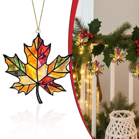 Small Maple Leaf Acrylic Sun Catcher 8cm, Painted Glass Fall Hanging Decor for Window Balcony, Autumn Pendant for Thanksgiving Courtyard Wall Home Decor