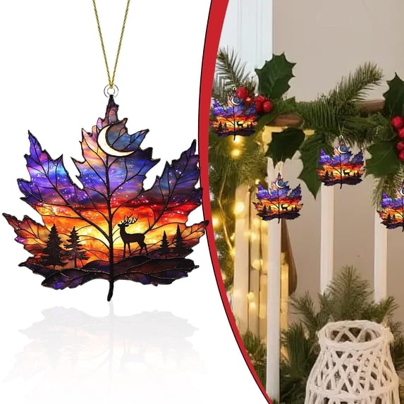 Small Maple Leaf Acrylic Sun Catcher 8cm, Painted Glass Fall Hanging Decor for Window Balcony, Autumn Pendant for Thanksgiving Courtyard Wall Home Decor