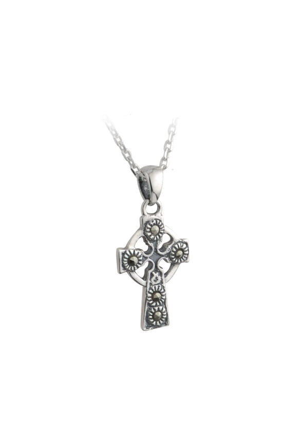 Small Marcasite and Sterling Silver Celtic Cross Necklace