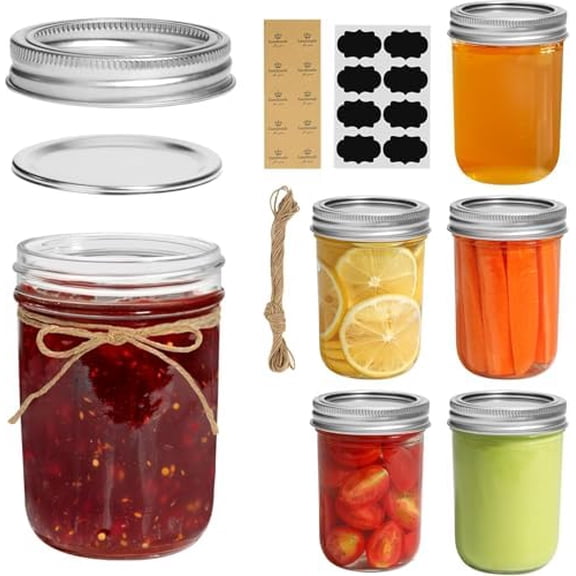 Small Mason Jars 8 oz 6Pcs, Half Pint Regular Mouth Mason Jar with Lids and Seal Bands, Glass Canning Jars for Jam, Jelly, Spice, Meal Prep, Honey, Shower Wedding Favors, DIY Candles Decor