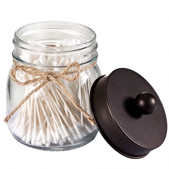 Small Mason Jars with Lids - Qtip Holders Set Bathroom Jars Bathroom Organizers and Storage for Q-tips Cottons Floss Balls Cotton Swabs - Bronze