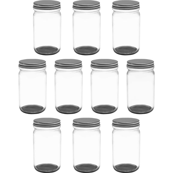 Small Mason Jars with Lids Set 8 oz. Set of 10, Bulk Pack - Glass Jars for Overnight Oats, Candies, Fruits, Pickles, Spices, Beverages - Black