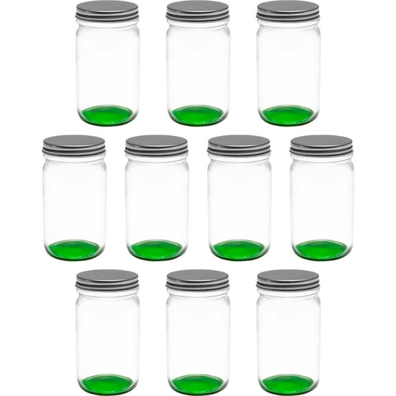 Small Mason Jars with Lids Set 8 oz. Set of 10, Bulk Pack - Glass Jars for Overnight Oats, Candies, Fruits, Pickles, Spices, Beverages - Green