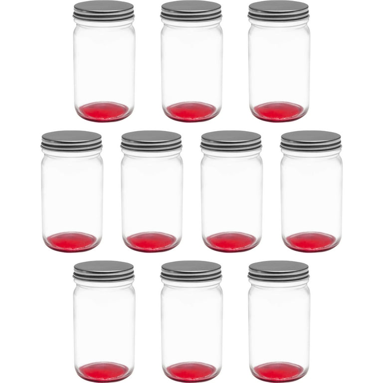 Small Mason Jars with Lids Set 8 oz. Set of 10 Bulk Pack Glass Jars for Overnight Oats Candies Fruits Pickles Spices Beverages Red