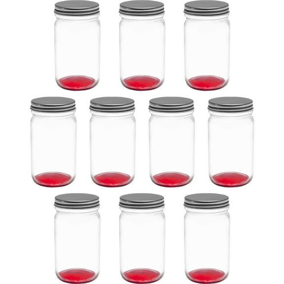 Small Mason Jars with Lids Set 8 oz. Set of 10, Bulk Pack - Glass Jars for Overnight Oats, Candies, Fruits, Pickles, Spices, Beverages - Red