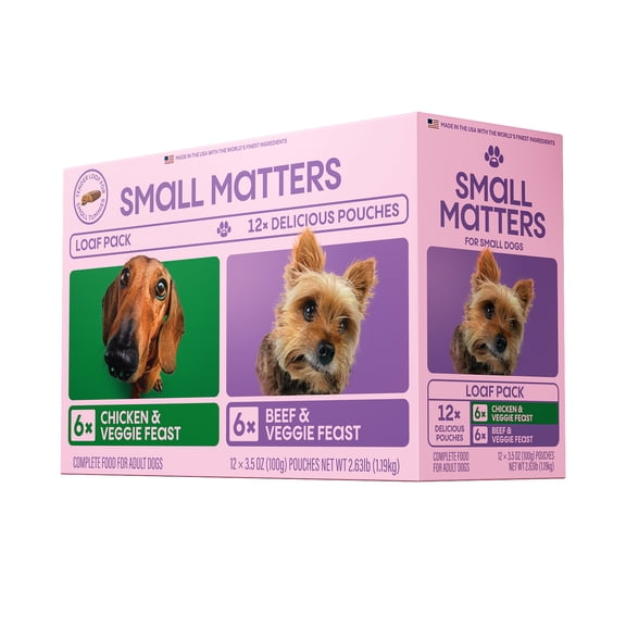 Small Matters Adult Dog Food for Small Dogs, Beef & Chicken Veggie Feast Variety Pack, 3.5oz x 12 Packs