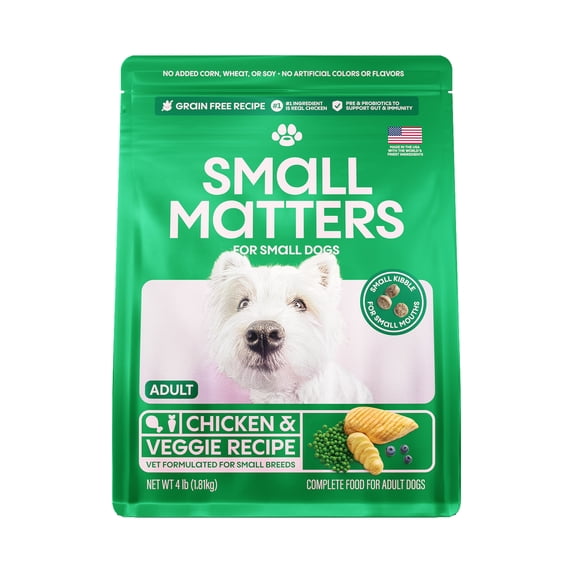 Small Matters Adult Dog Food for Small Dogs, Chicken & Veggie Recipe, 4lb bag